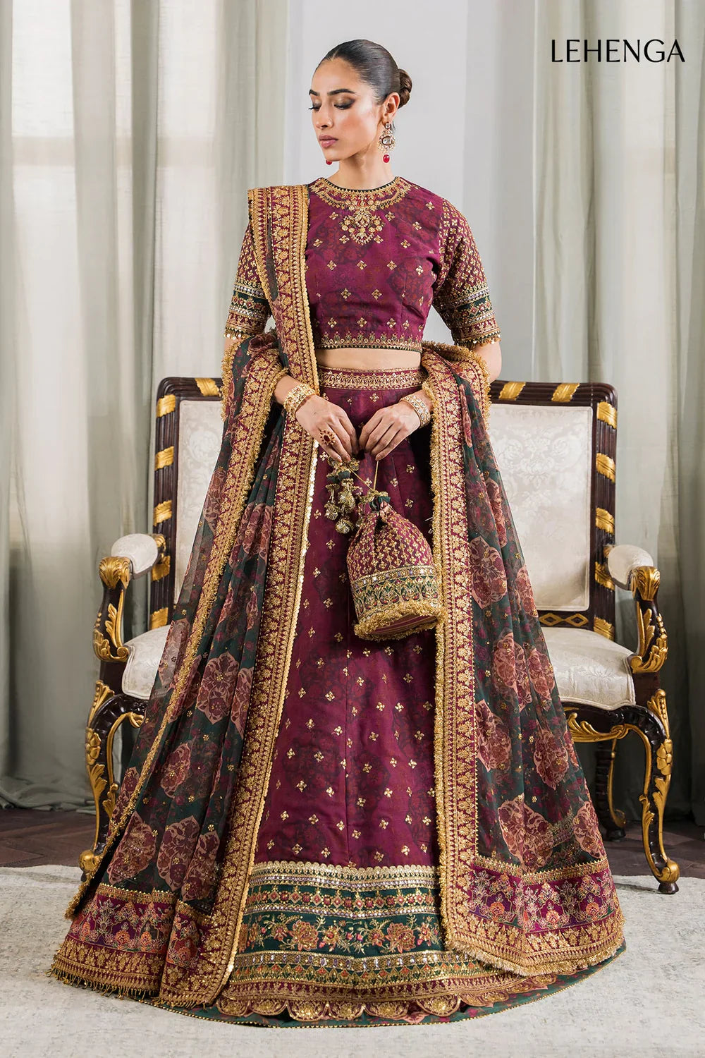 Baroque CH12-03 Maroon Frock,Lehnga Choli for Bridal Wear - Pakistani Designer Wear for Women in UK | Kifat