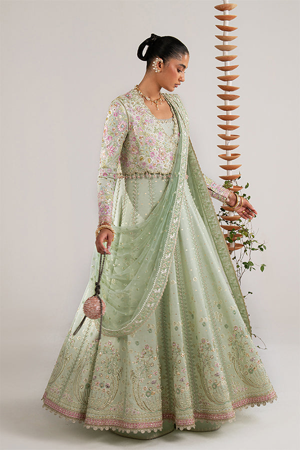 Model Wearing Suffuse by Sana Yasir Aymara Icy Mint Pishwas for Wedding Wear - Pakistani Designer wear for Women in UK | Kifat