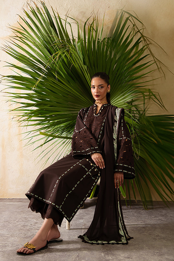 Model Wearing Suffuse by Sana Yasir RUVA Chocolate Brown Overlapped shirt with Culottes for Casual Dress- Pakistani Designer wear for Women in UK | Kifat