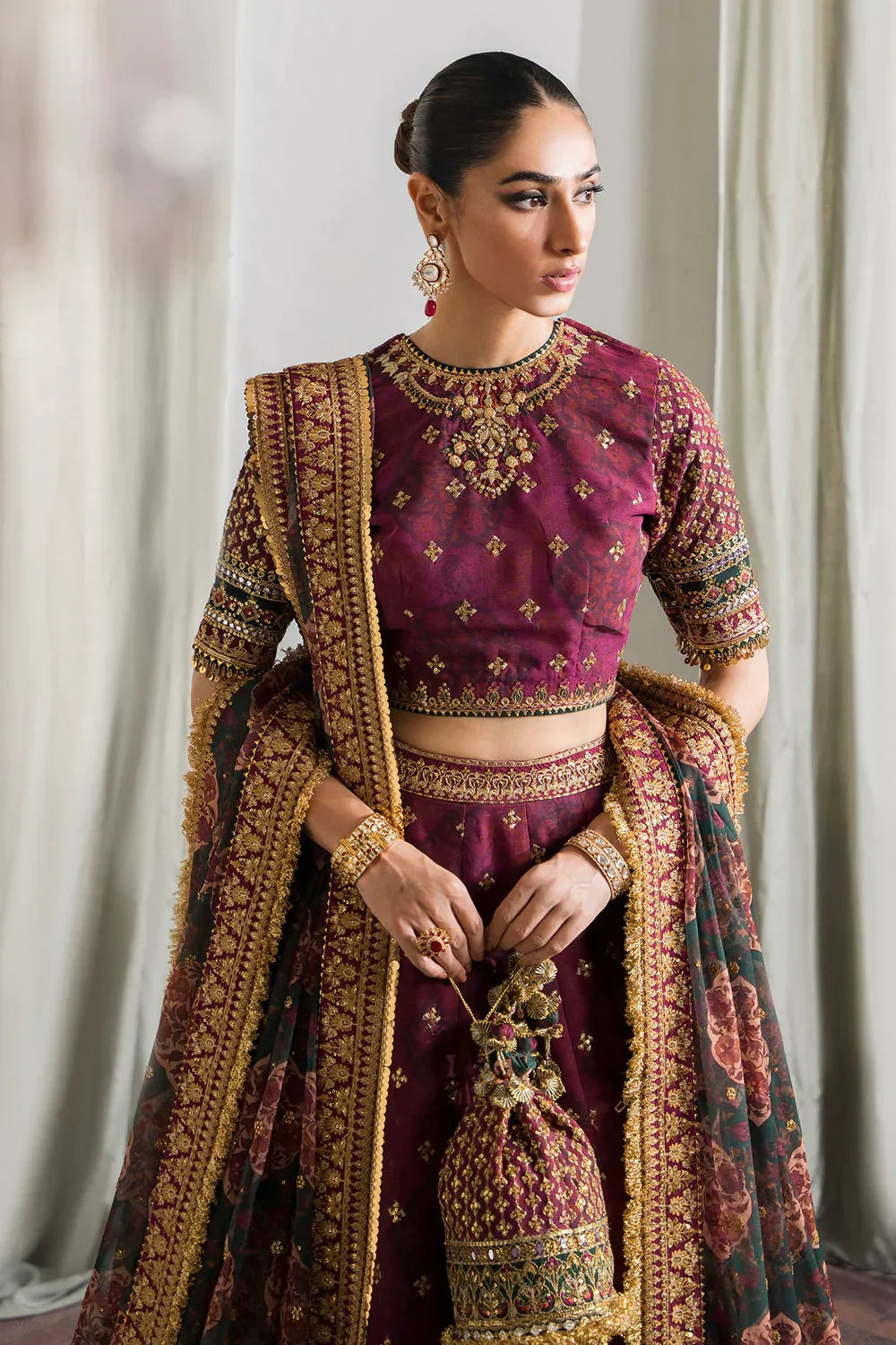 Baroque CH12-03 Maroon Frock,Lehnga Choli for Bridal Wear - Pakistani Designer Wear for Women in UK | Kifat