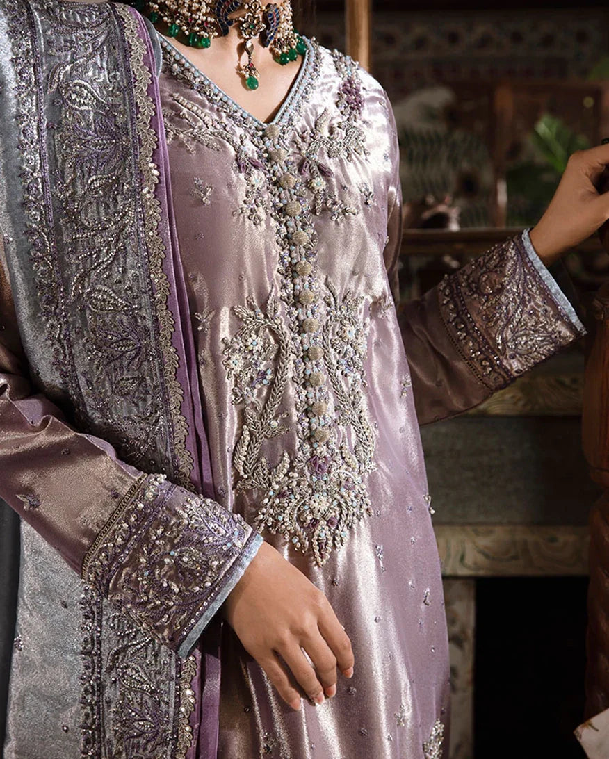 Women Wearing Mehza Purple Silver Long Shirt for Formal Events - Pakistani Designer Wear for Women in UK | Kifat