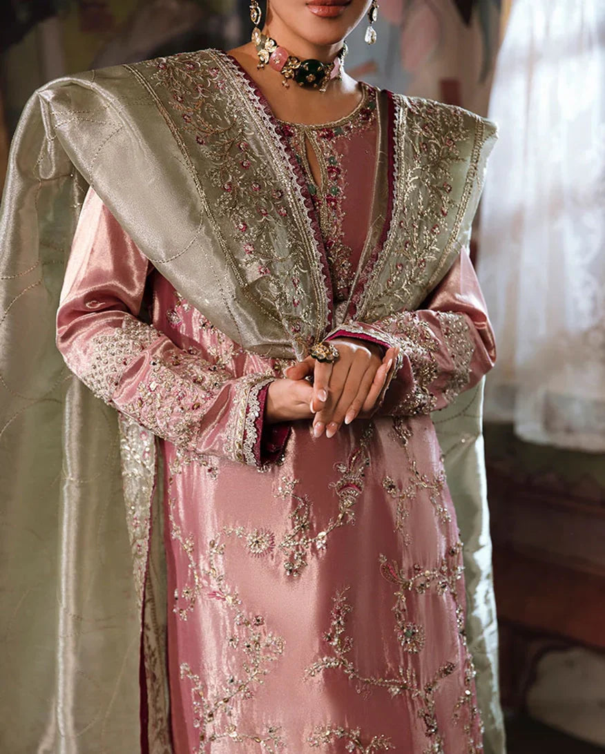 Women Wearing Lamia Pink Silver Long Shirt for Formal Events - Pakistani Designer Wear for Women in UK | Kifat