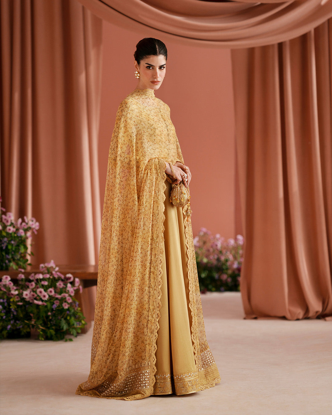Women Wearing Alaa Mustard Pishwas for Luxury Events - Pakistani Designer Wear for Women in UK | Kifat