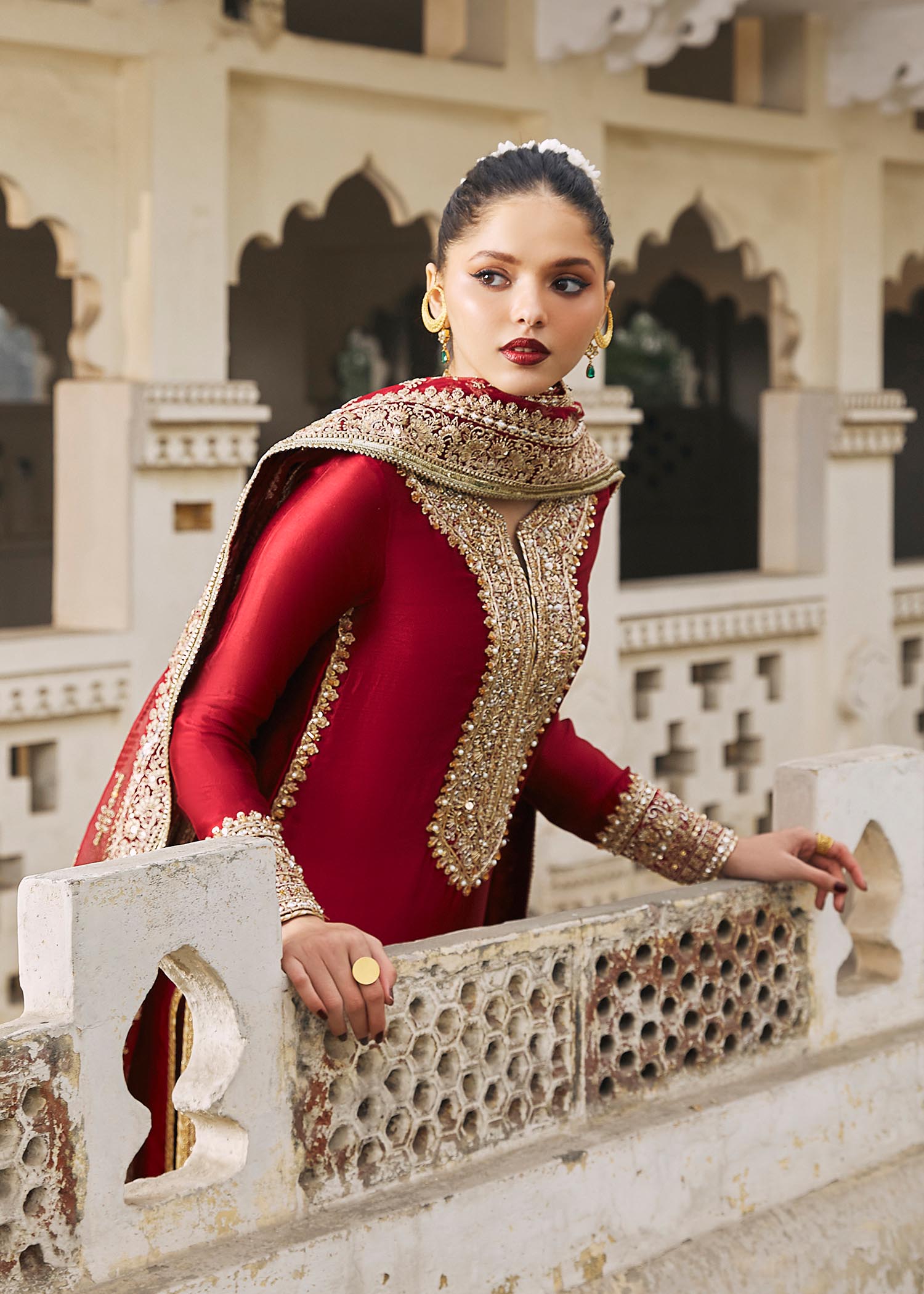 Kanwal Malik Berry Red Long Shirt with Churidar trouser for Luxury Wedding wear - Pakistani Designer Wear for Women in UK | Kifat