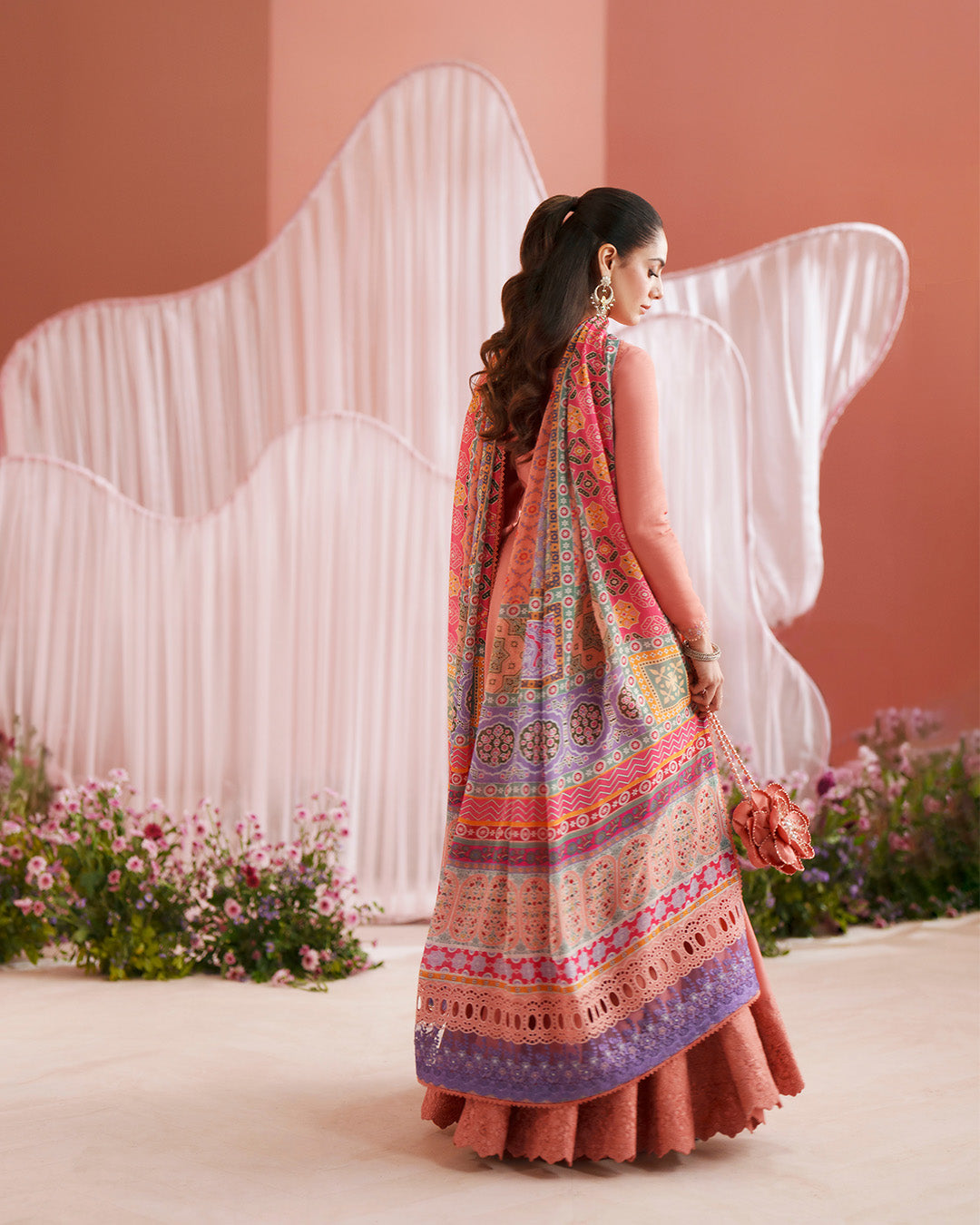Women Wearing Muzn Coral Pishwas for Luxury Events - Pakistani Designer Wear for Women in UK | Kifat