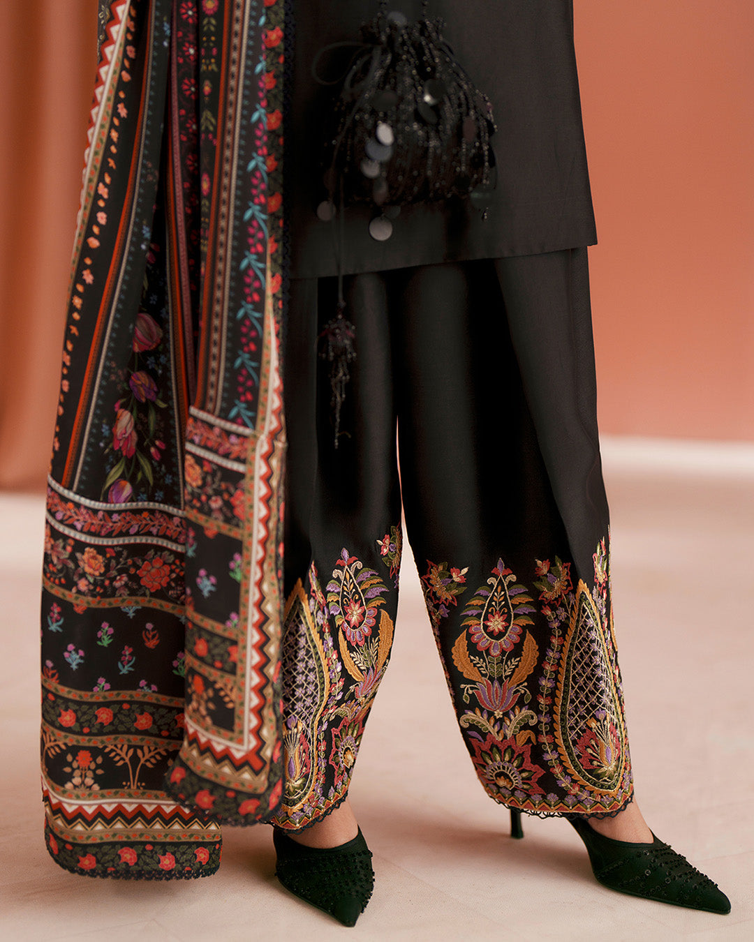 Women Wearing Lulia Black Shirt with Shalwar for Luxury Events - Pakistani Designer Wear for Women in UK | Kifat