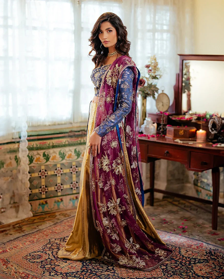 Women Wearing Meena Blue Lehnga Choli for Formal Events - Pakistani Designer Wear for Women in UK | Kifat