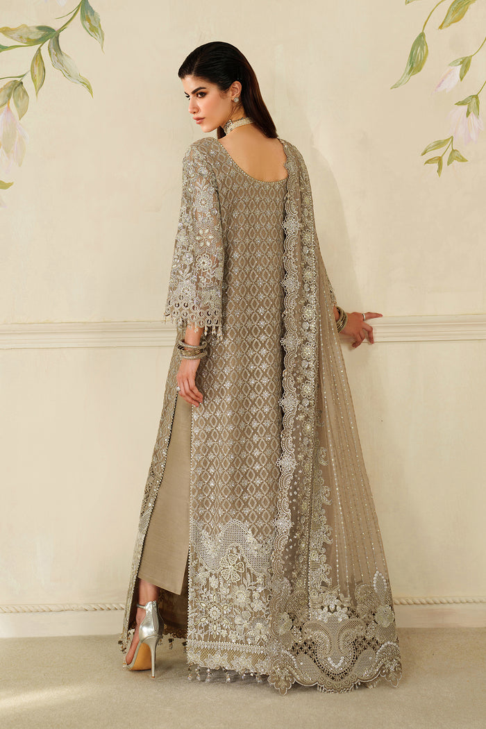 Baroque CH14-08 Coffee A-Line Shirt with Sharara Pants,Sleek Shirt with Trouser for Formal Events - Pakistani Designer Wear for Women in UK | Kifat
