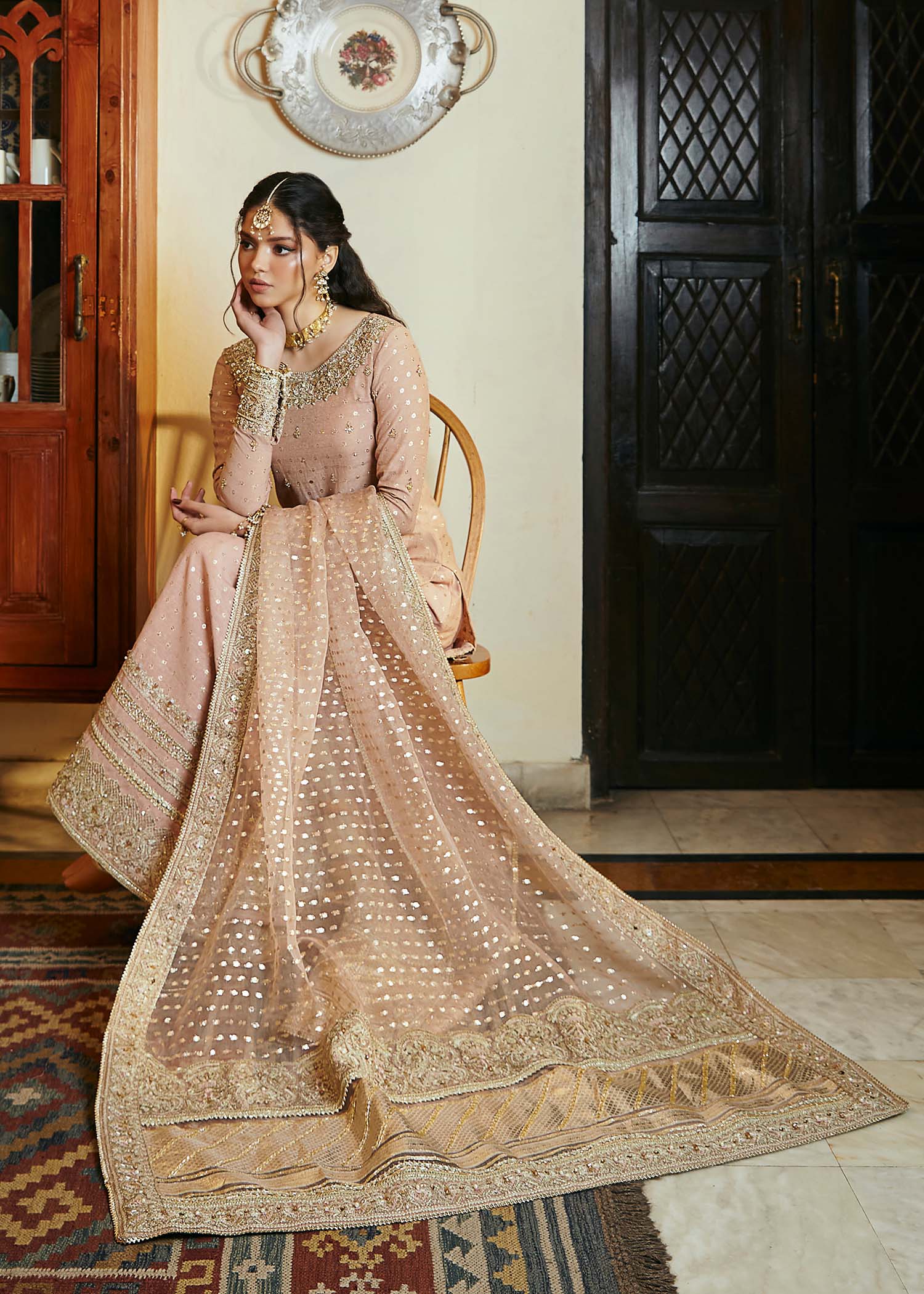 Kanwal Malik Tea Pink Short Shirt with Flared Pants for Luxury Wedding wear - Pakistani Designer Wear for Women in UK | Kifat