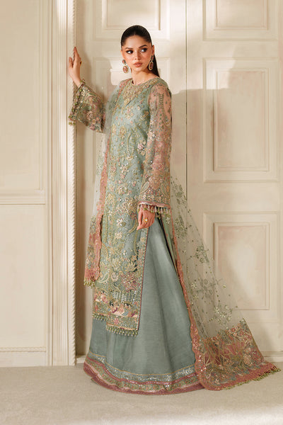 Baroque CH14-06 Mint Green Gown with Inner Shirt & Trouser,Mid - Calf Shirt with Sharara Pants for Formal Events - Pakistani Designer Wear for Women in UK | Kifat