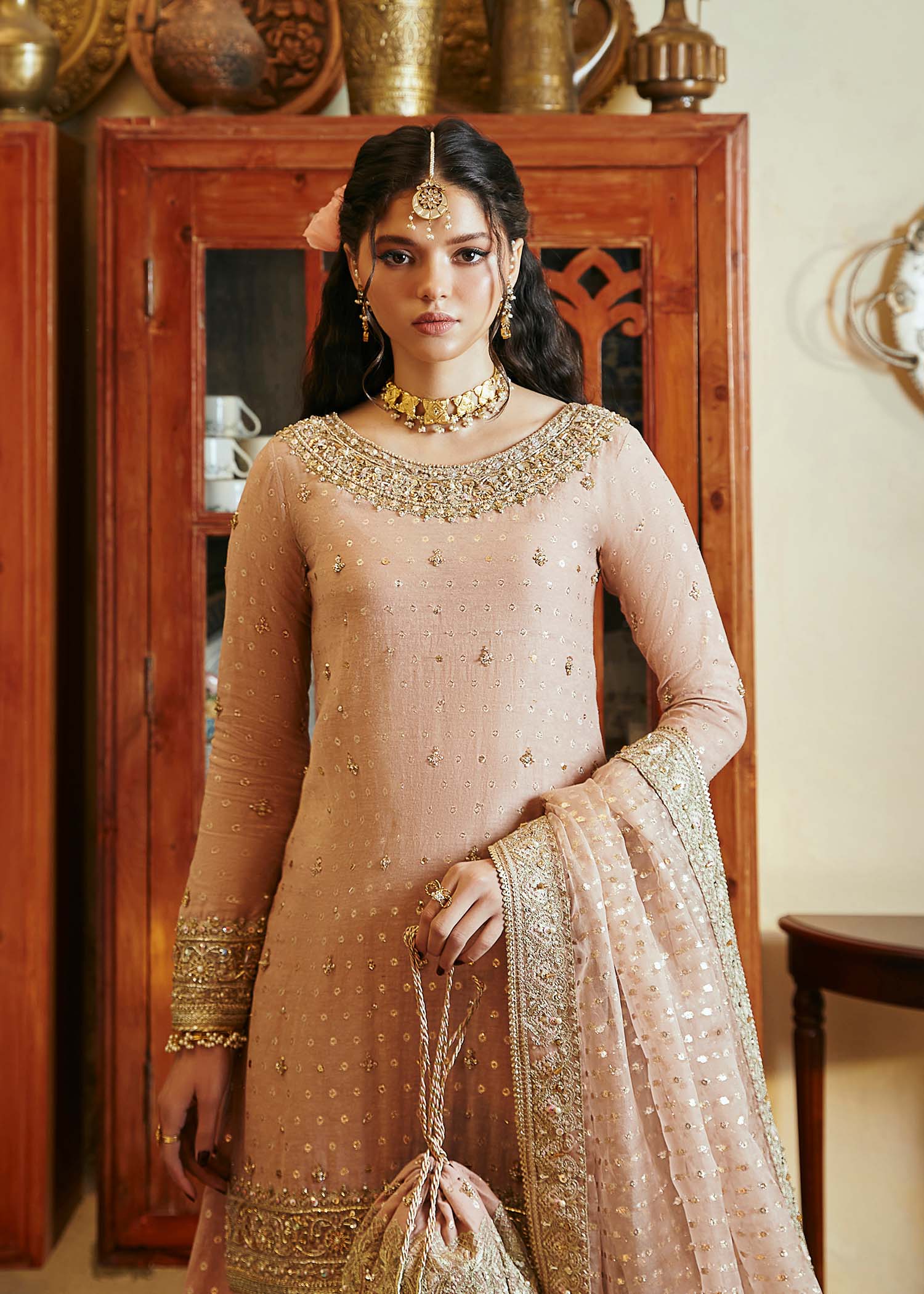Kanwal Malik Tea Pink Short Shirt with Flared Pants for Luxury Wedding wear - Pakistani Designer Wear for Women in UK | Kifat