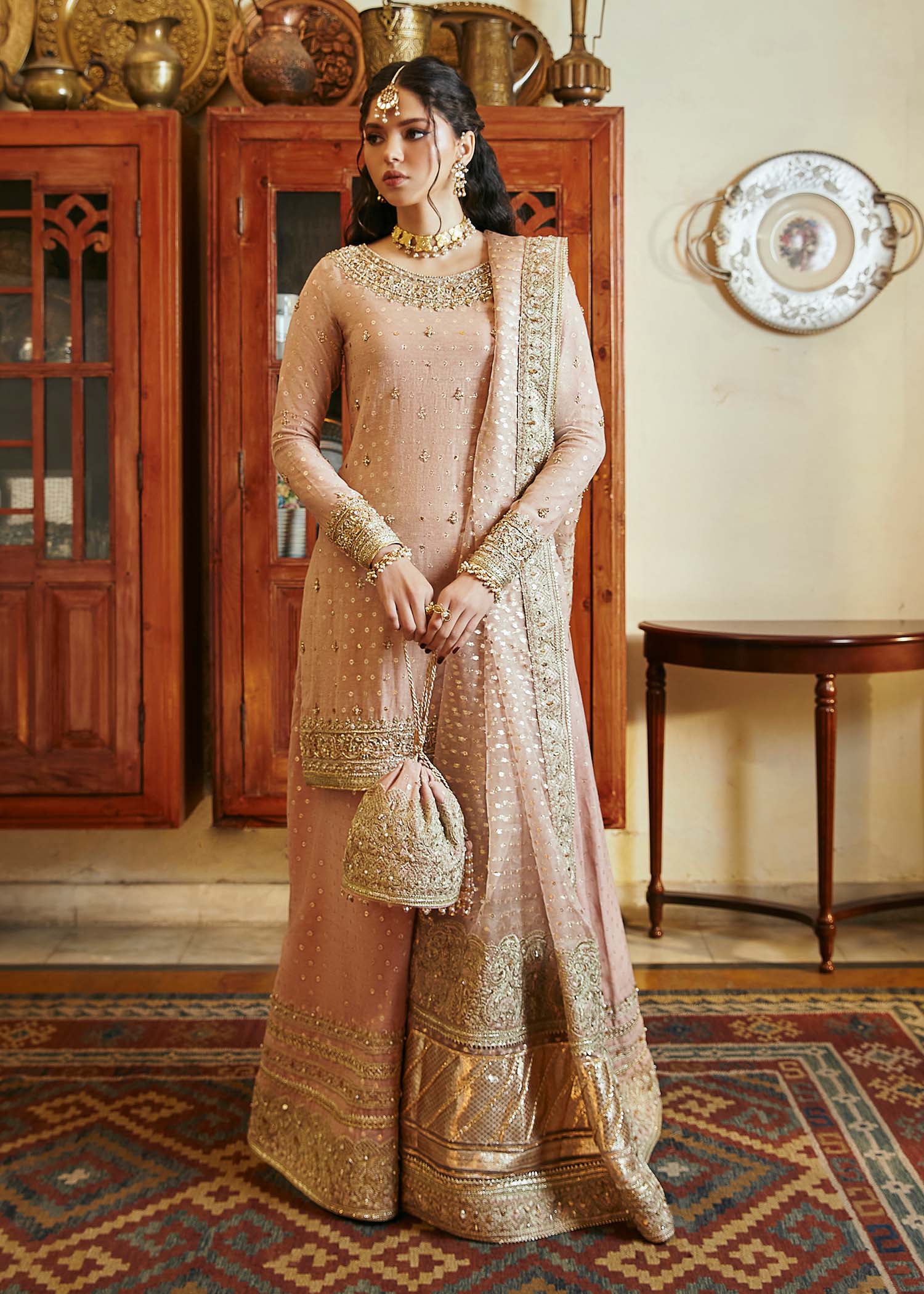 Kanwal Malik Tea Pink Short Shirt with Flared Pants for Luxury Wedding wear - Pakistani Designer Wear for Women in UK | Kifat