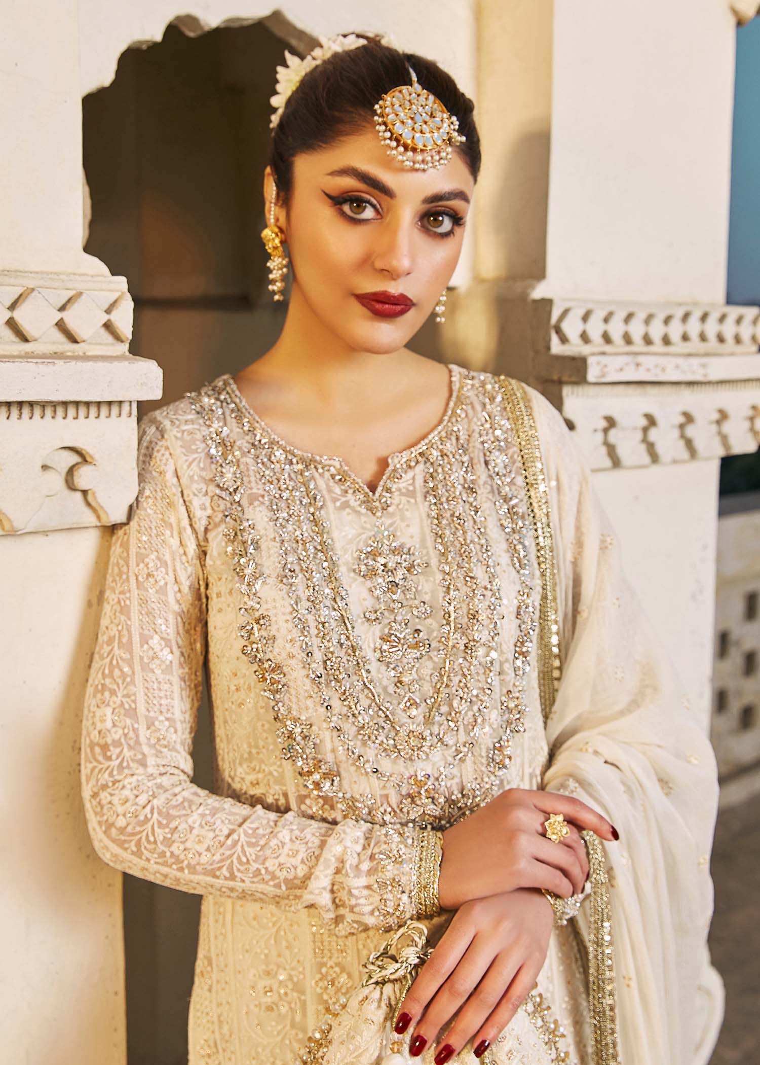Kanwal Malik White Long Shirt with trouser for Luxury Wedding wear - Pakistani Designer Wear for Women in UK | Kifat