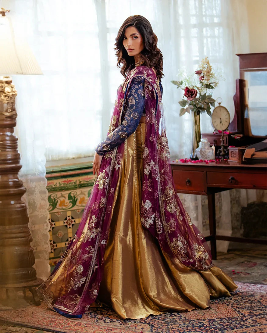 Women Wearing Meena Blue Lehnga Choli for Formal Events - Pakistani Designer Wear for Women in UK | Kifat