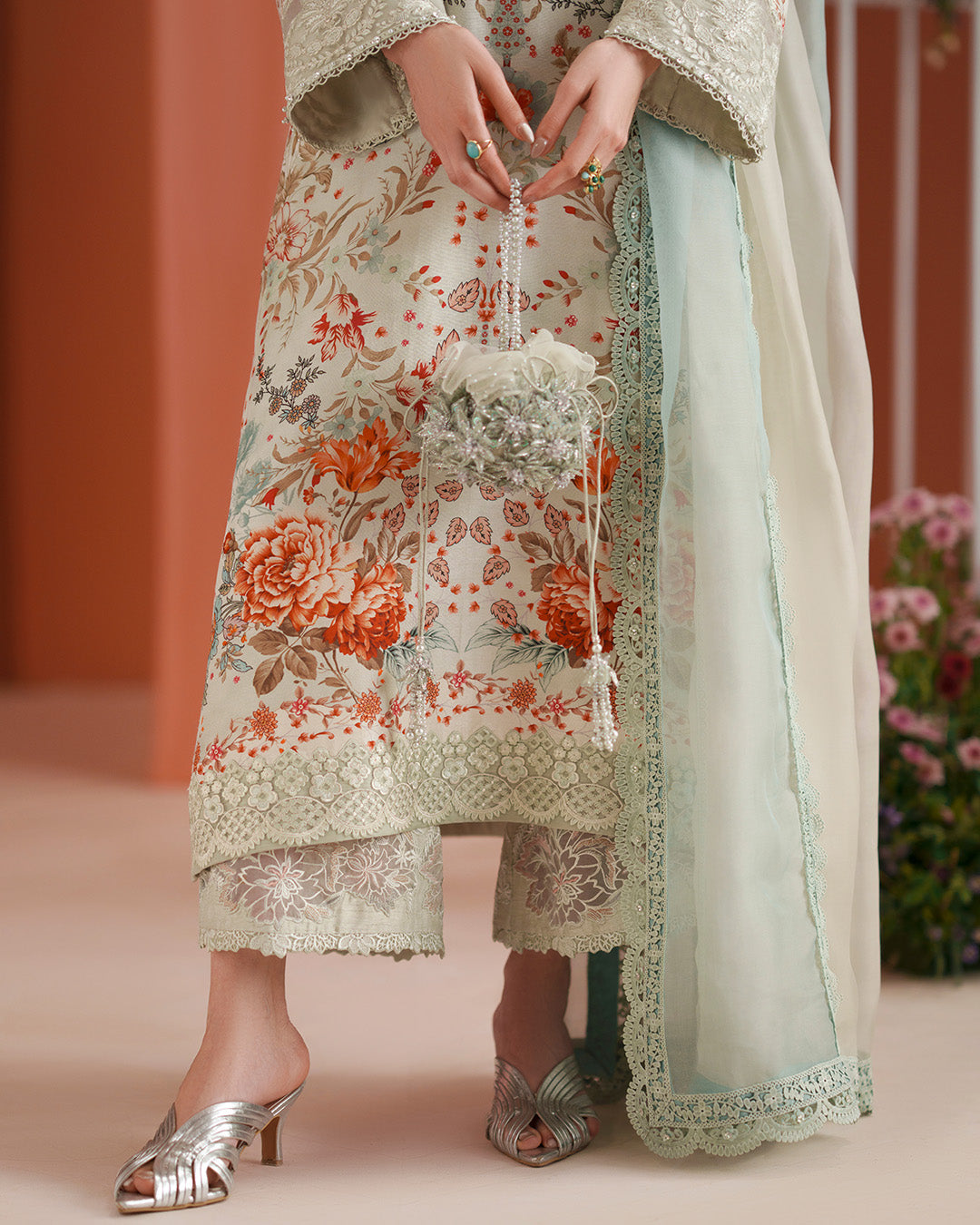 Women Wearing Tayma Ice Blue Shirt with Pants for Luxury Events - Pakistani Designer Wear for Women in UK | Kifat