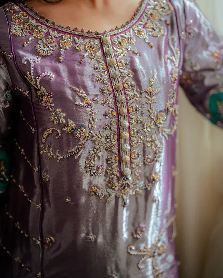 Women Wearing Aaidah Lavender Long Shirt for Formal Events - Pakistani Designer Wear for Women in UK | Kifat