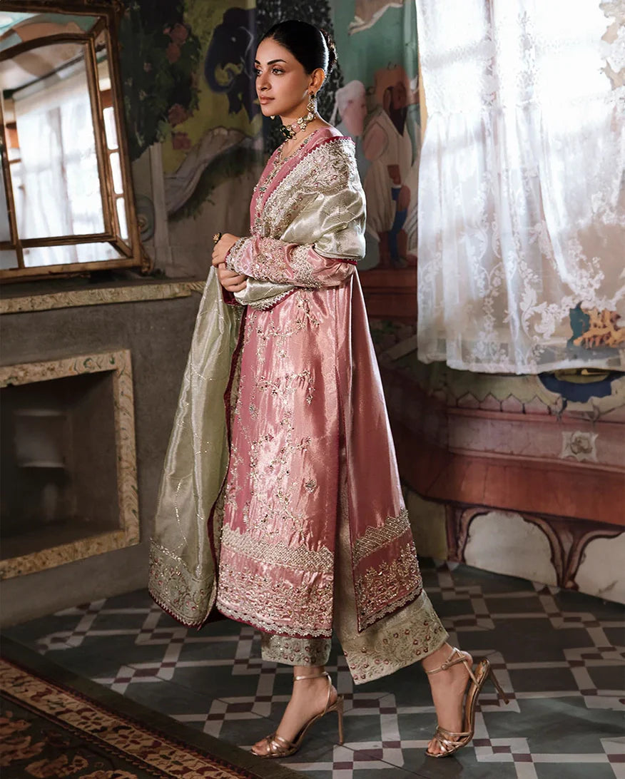 Women Wearing Lamia Pink Silver Long Shirt for Formal Events - Pakistani Designer Wear for Women in UK | Kifat
