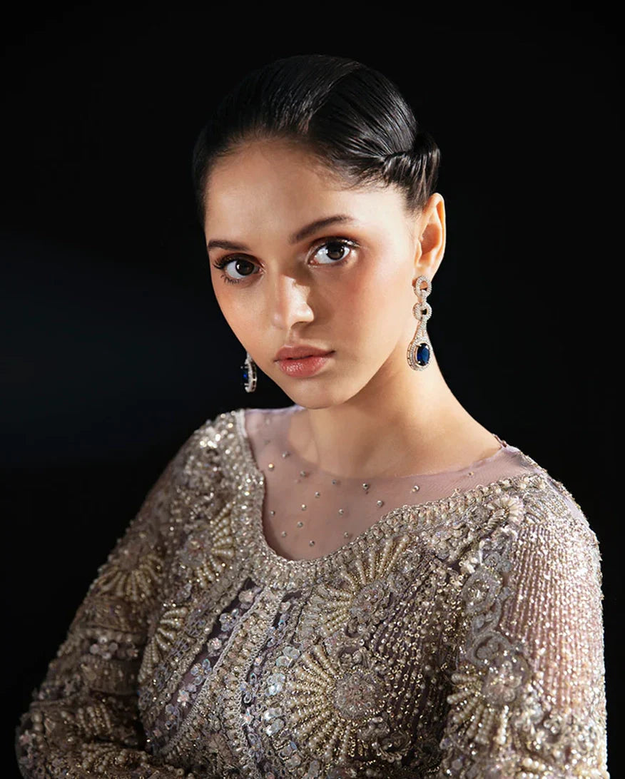 Women Wearing Nuru Lilac Long Shirt for Festive Events - Pakistani Designer Wear for Women in UK | Kifat