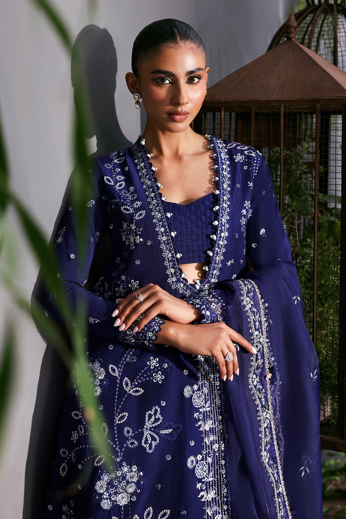 Women Wearing Maison Blue Shirt With Sharara  For Festive Events - Pakistani Designer Wear For Women In Uk | Kifat