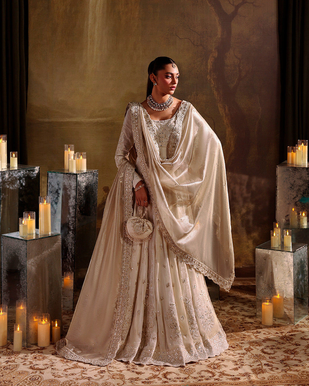 Model Wearing Faiza Saqlain Catia Off White Pishwas for wedding wear - Pakistani Designer Wear for Women in UK | Kifat