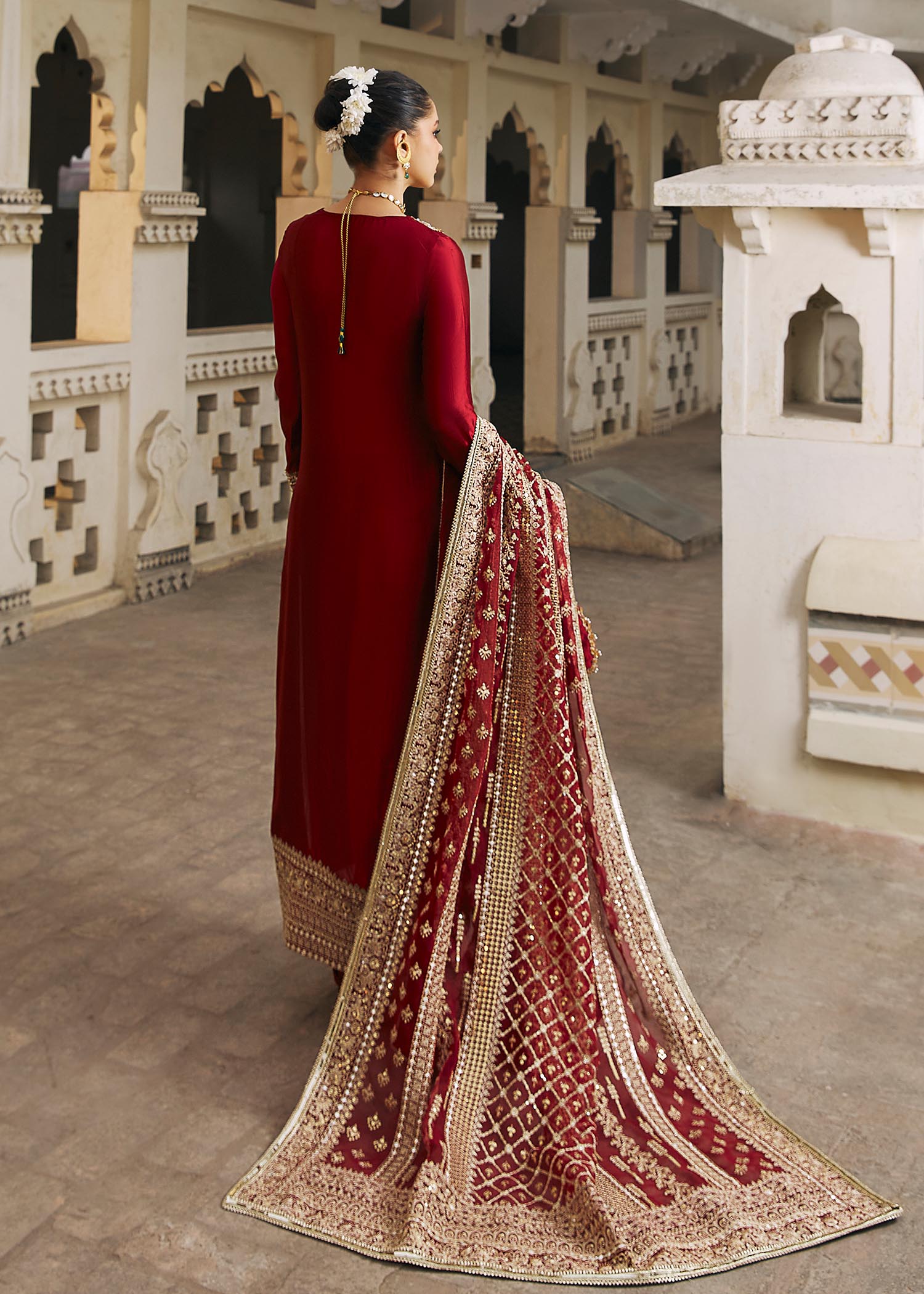 Kanwal Malik Berry Red Long Shirt with Churidar trouser for Luxury Wedding wear - Pakistani Designer Wear for Women in UK | Kifat