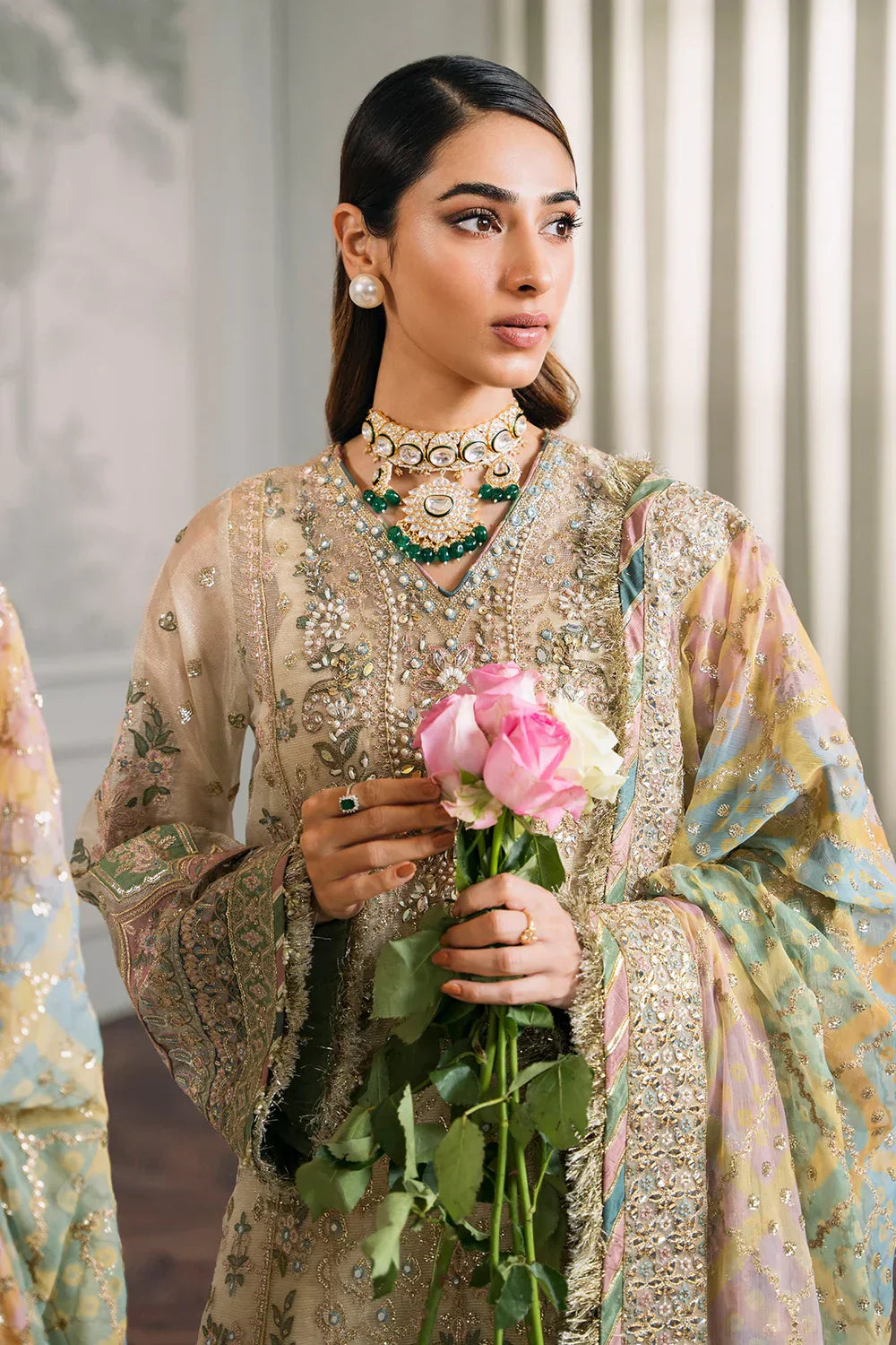Baroque CH12-04 Ivory Long Shirt,Short Shirt with Gharara for Wedding Wear - Pakistani Designer Wear for Women in UK | Kifat