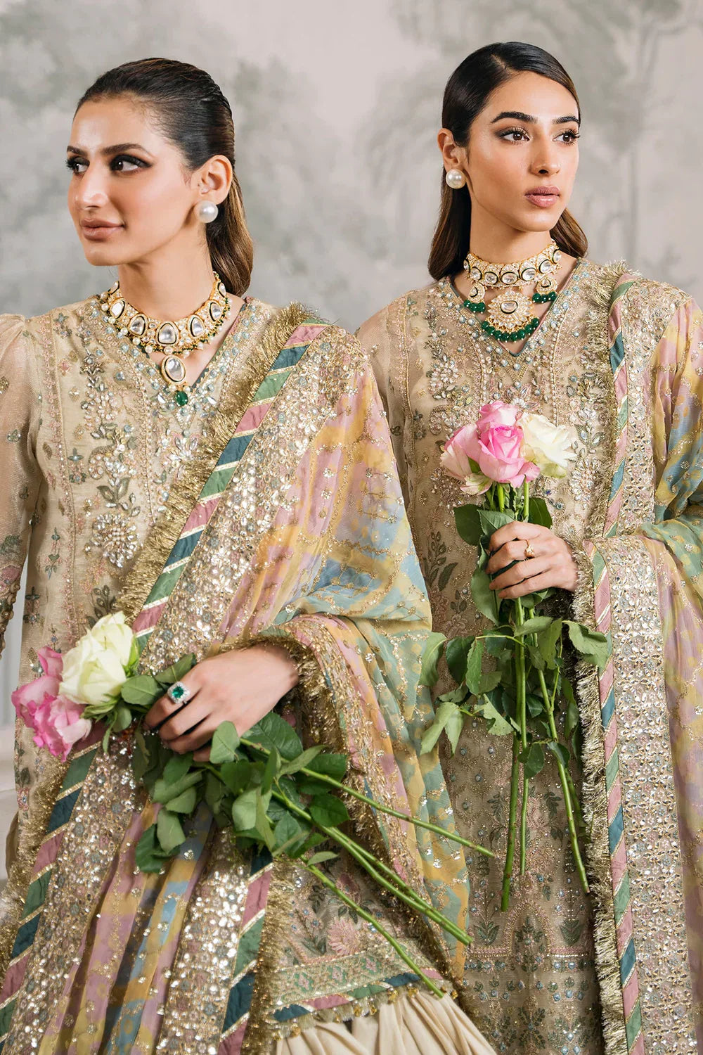 Baroque CH12-04 Ivory Long Shirt,Short Shirt with Gharara for Wedding Wear - Pakistani Designer Wear for Women in UK | Kifat