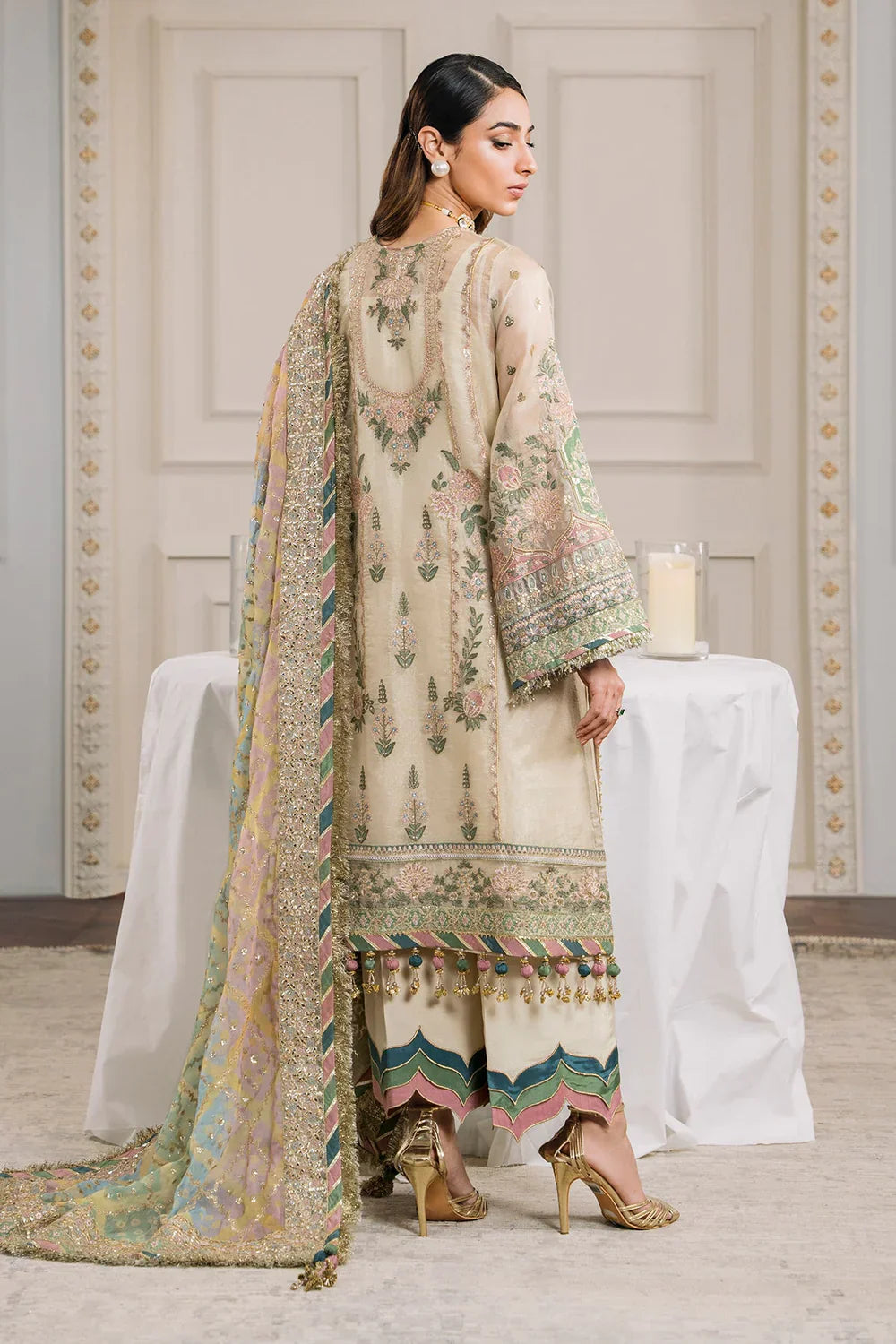 Baroque CH12-04 Ivory Long Shirt,Short Shirt with Gharara for Wedding Wear - Pakistani Designer Wear for Women in UK | Kifat