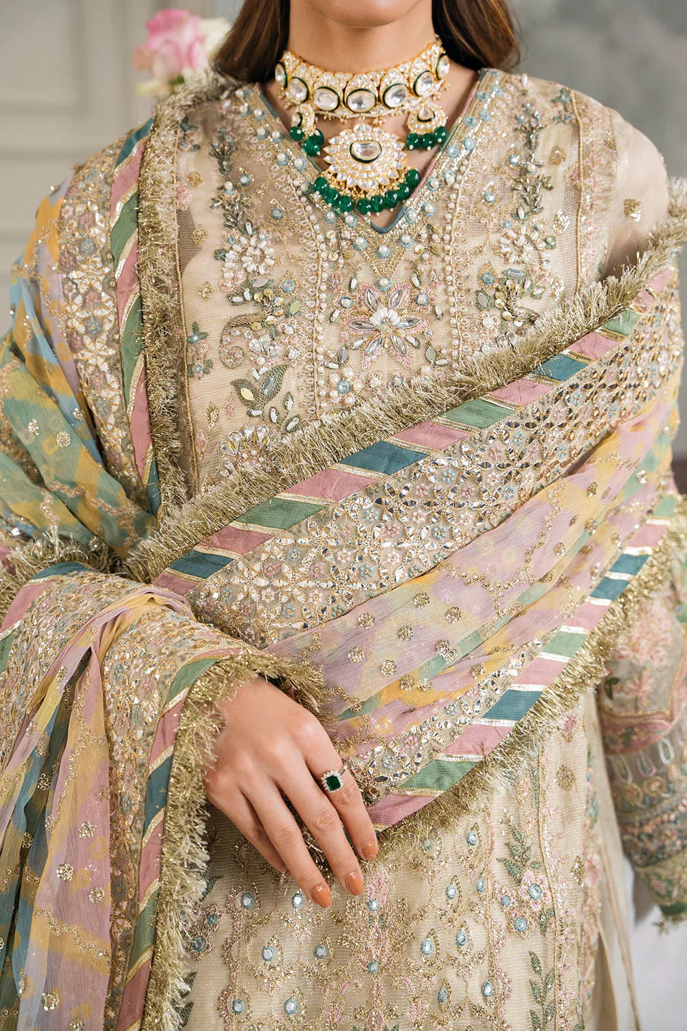 Baroque CH12-04 Ivory Long Shirt,Short Shirt with Gharara for Wedding Wear - Pakistani Designer Wear for Women in UK | Kifat