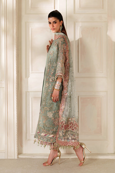 Baroque CH14-06 Mint Green Gown with Inner Shirt & Trouser,Mid - Calf Shirt with Sharara Pants for Formal Events - Pakistani Designer Wear for Women in UK | Kifat