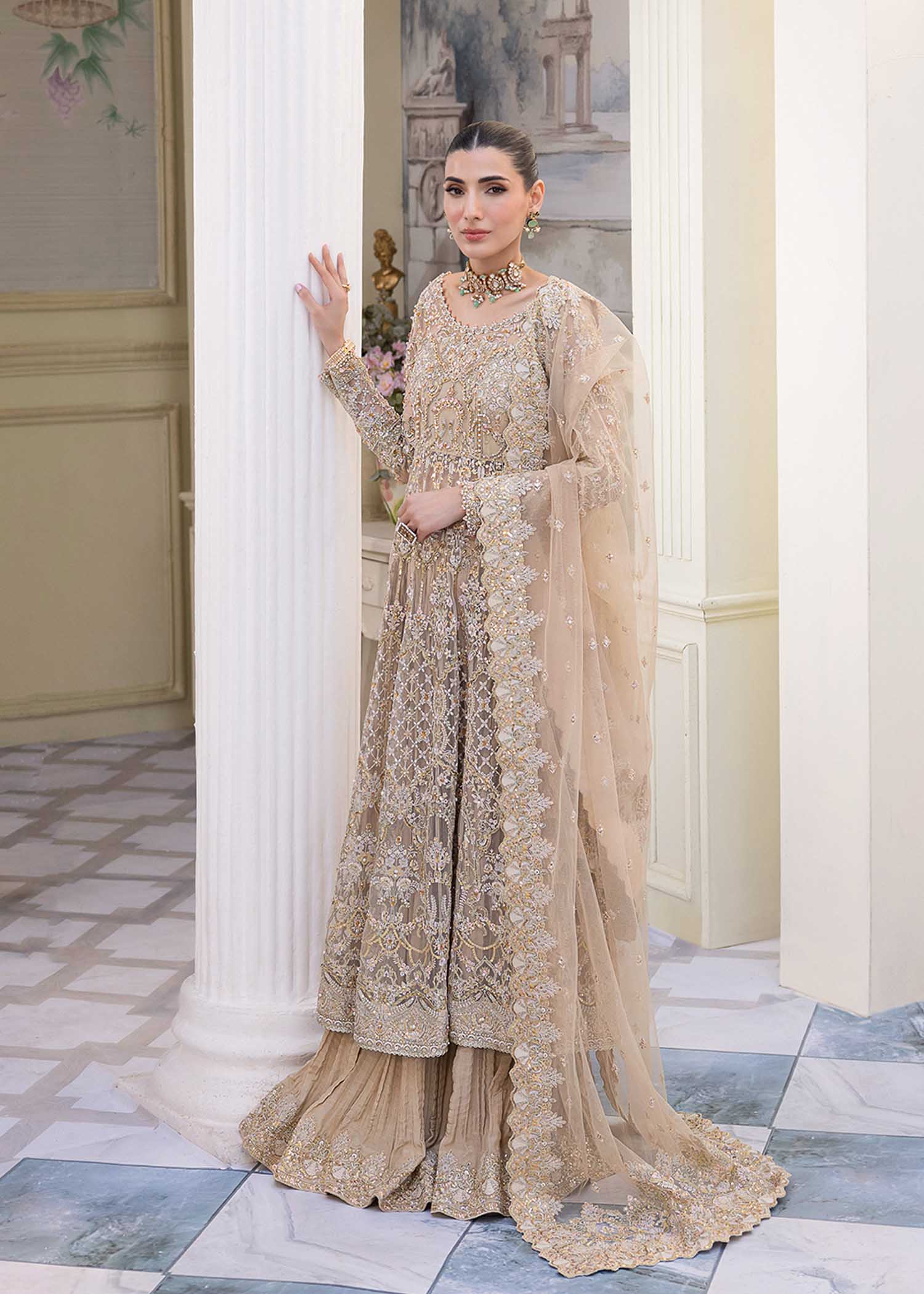 Kanwal Malik Nude Peshwas for Luxury Wedding wear - Pakistani Designer Wear for Women in UK | Kifat