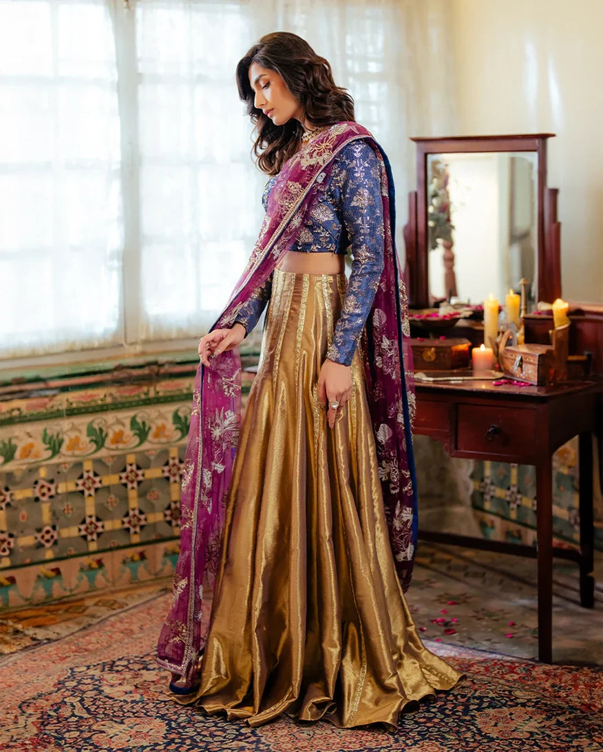 Women Wearing Meena Blue Lehnga Choli for Formal Events - Pakistani Designer Wear for Women in UK | Kifat