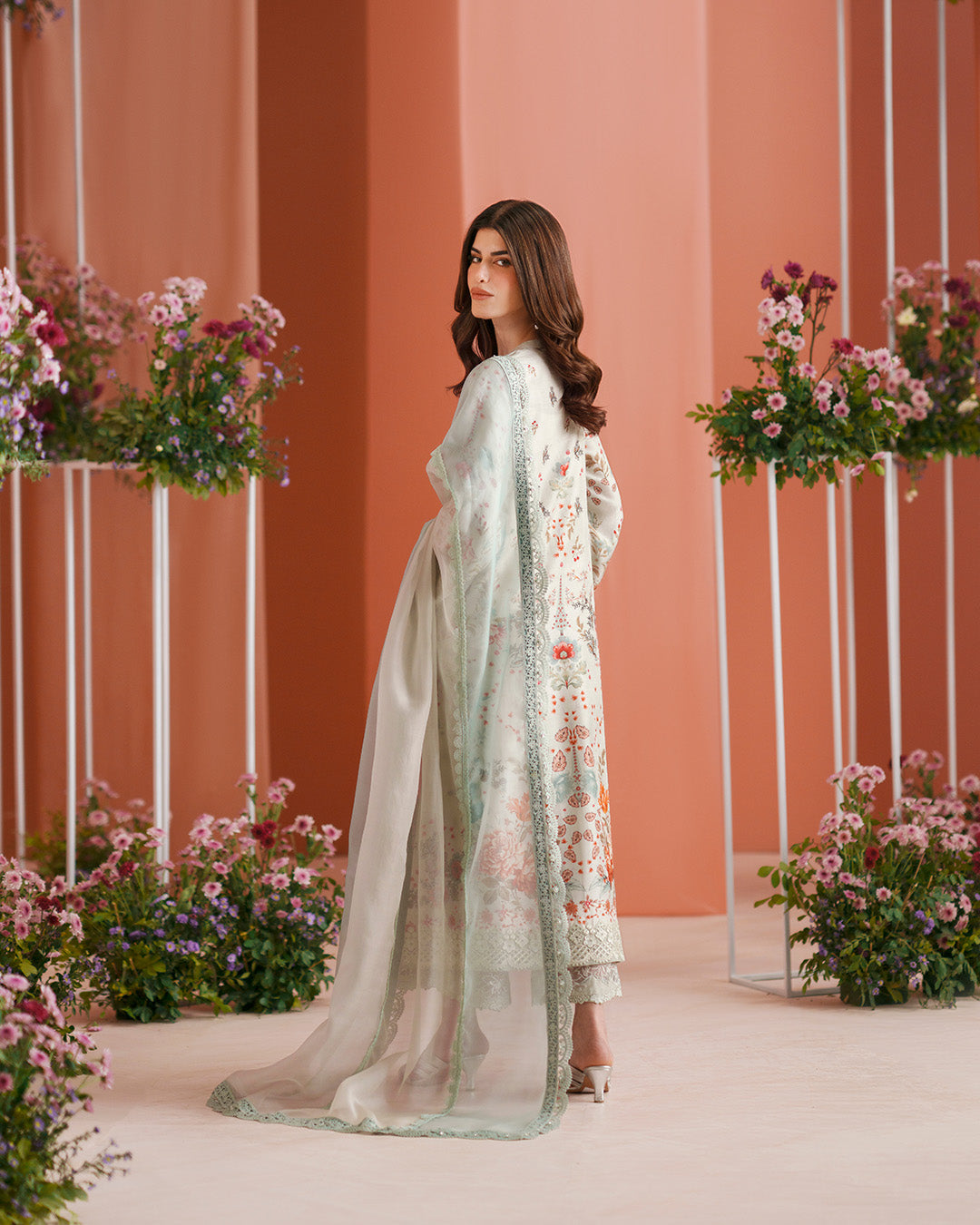 Women Wearing Tayma Ice Blue Shirt with Pants for Luxury Events - Pakistani Designer Wear for Women in UK | Kifat