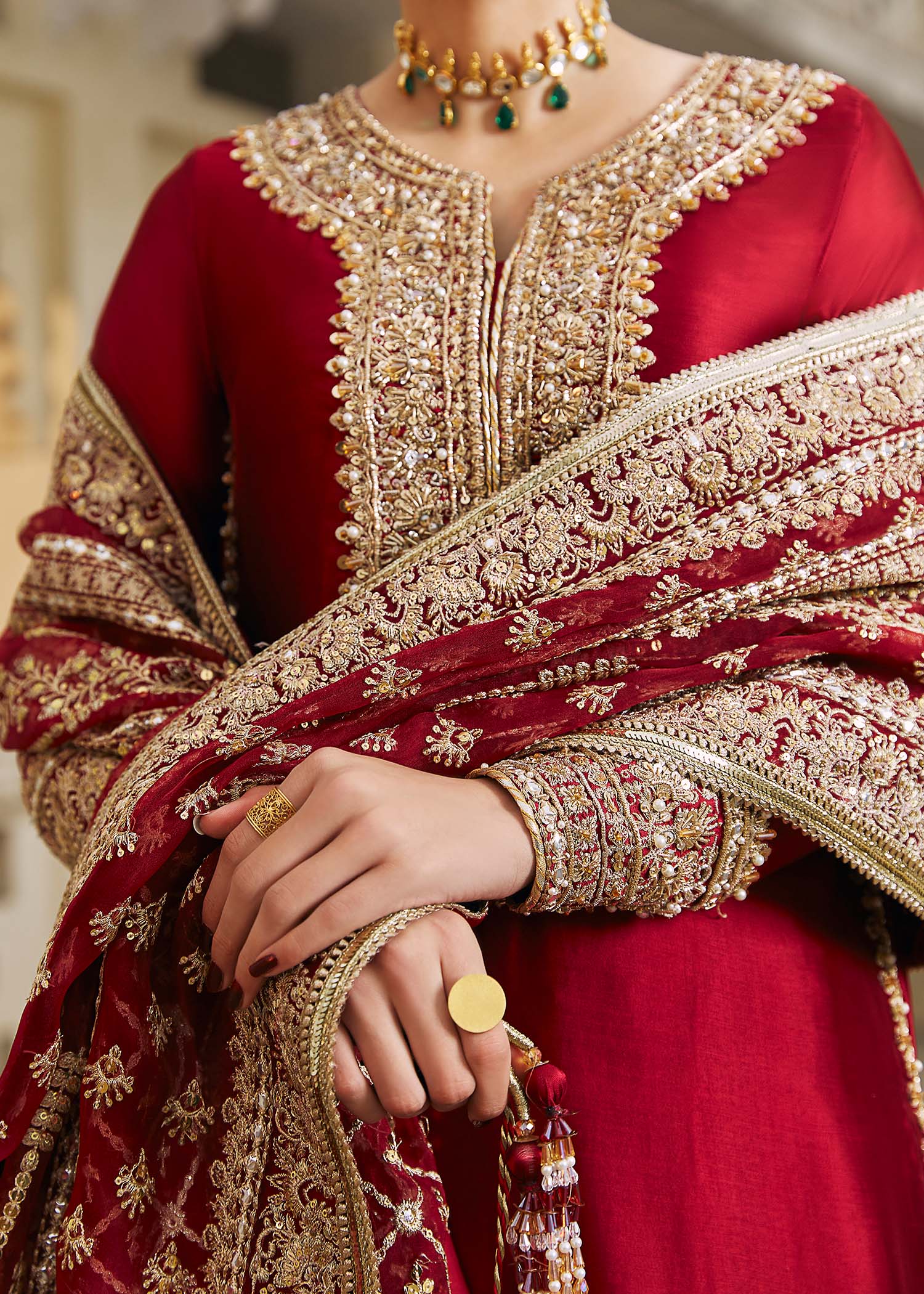 Kanwal Malik Berry Red Long Shirt with Churidar trouser for Luxury Wedding wear - Pakistani Designer Wear for Women in UK | Kifat