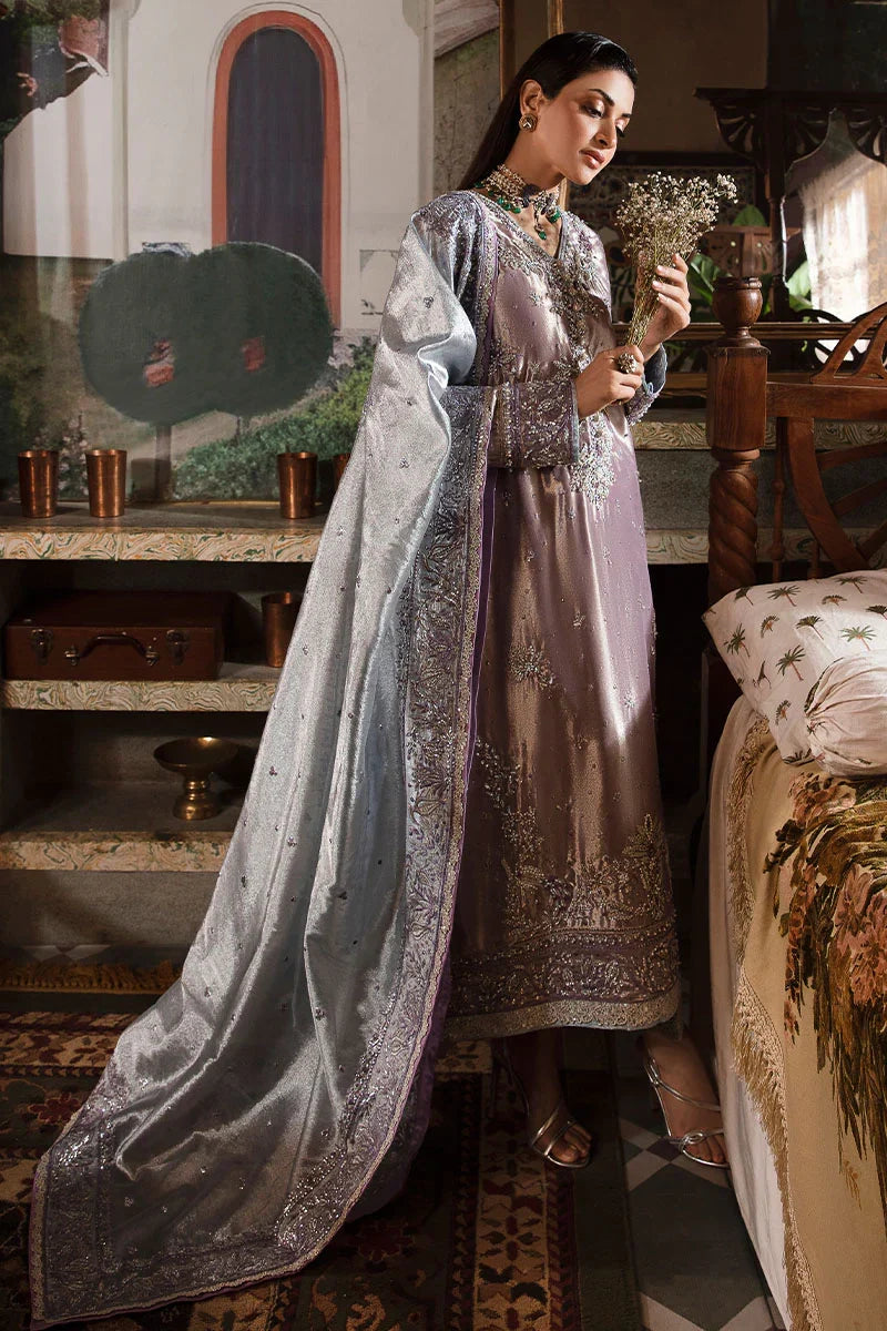 Women Wearing Mehza Purple Silver Long Shirt for Formal Events - Pakistani Designer Wear for Women in UK | Kifat
