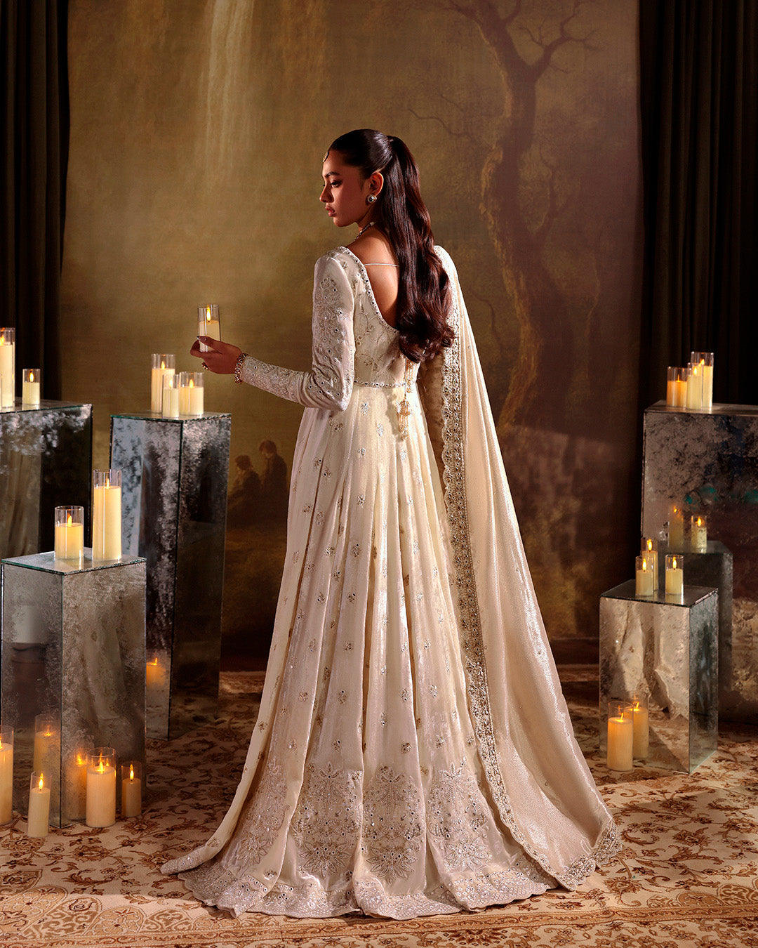 Model Wearing Faiza Saqlain Catia Off White Pishwas for wedding wear - Pakistani Designer Wear for Women in UK | Kifat