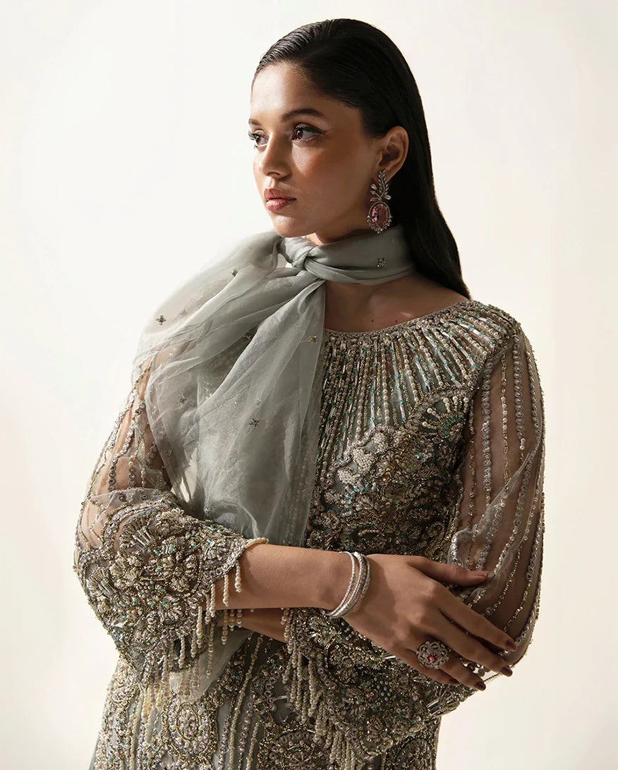 Women Wearing Meline Mint Green Long Shirt for Festive Events - Pakistani Designer Wear for Women in UK | Kifat