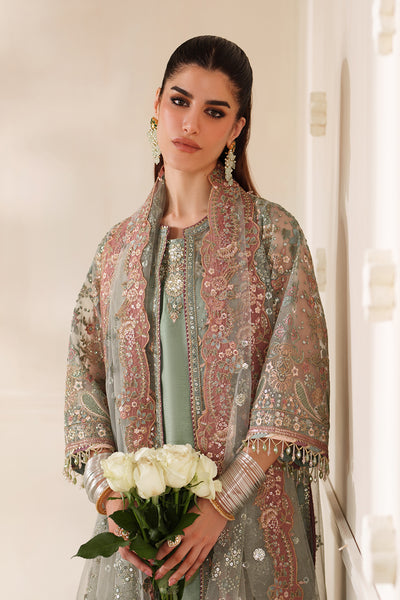 Baroque CH14-06 Mint Green Gown with Inner Shirt & Trouser,Mid - Calf Shirt with Sharara Pants for Formal Events - Pakistani Designer Wear for Women in UK | Kifat