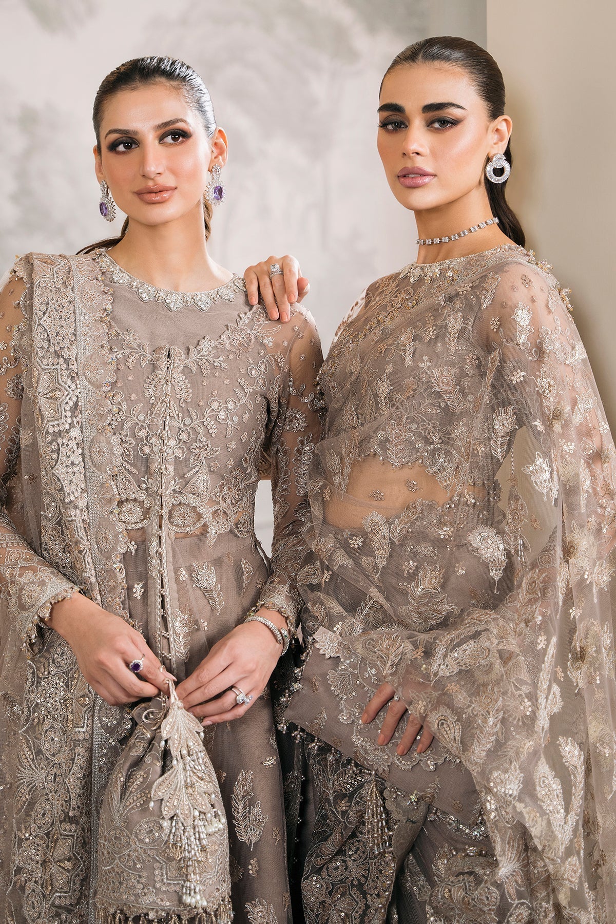 Baroque CH12-06 Beige Slit Maxi,Saree for Formal Events - Pakistani Designer Wear for Women in UK | Kifat