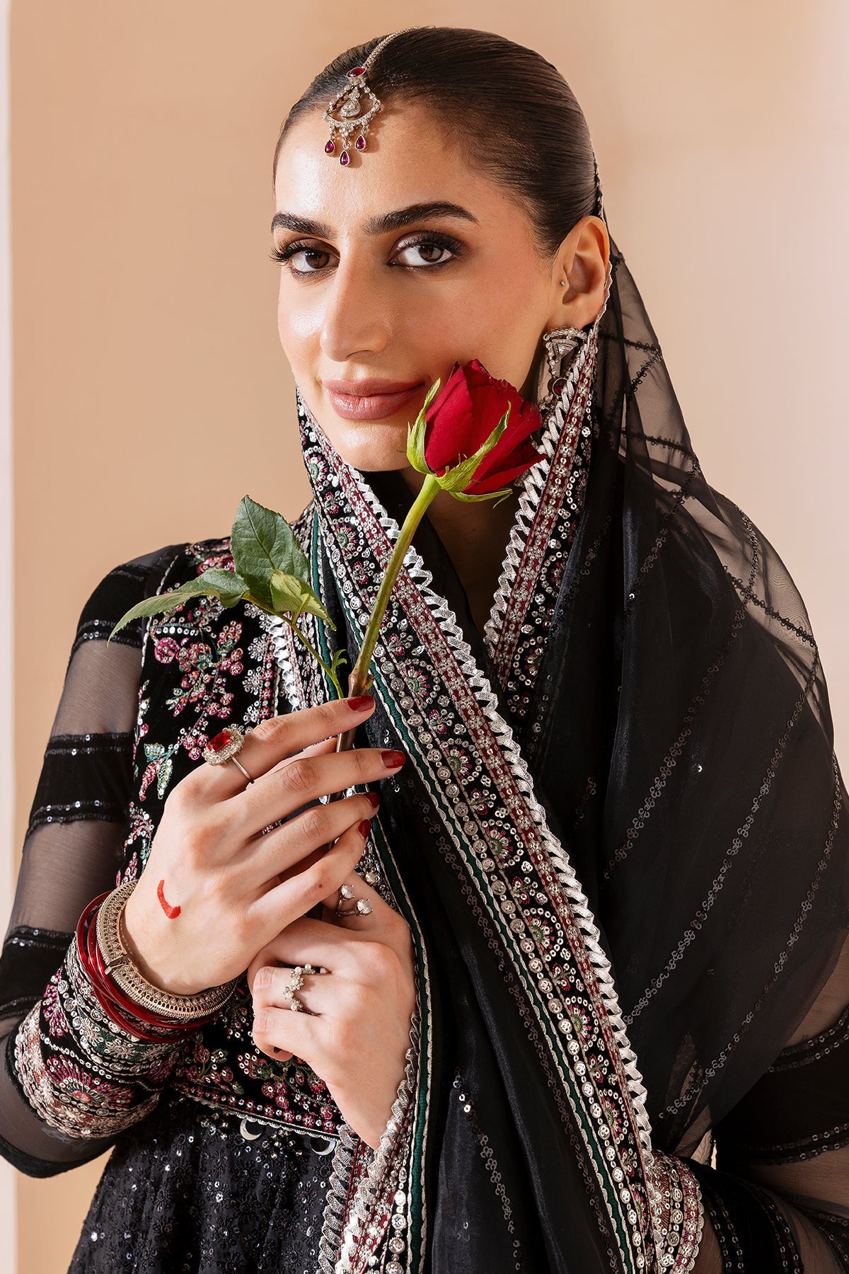 Women Wearing Embroidered Velvet Formal CVF D-10 Black Long Frock for Wedding Events - Pakistani Designer Wear for Women in UK | Kifat