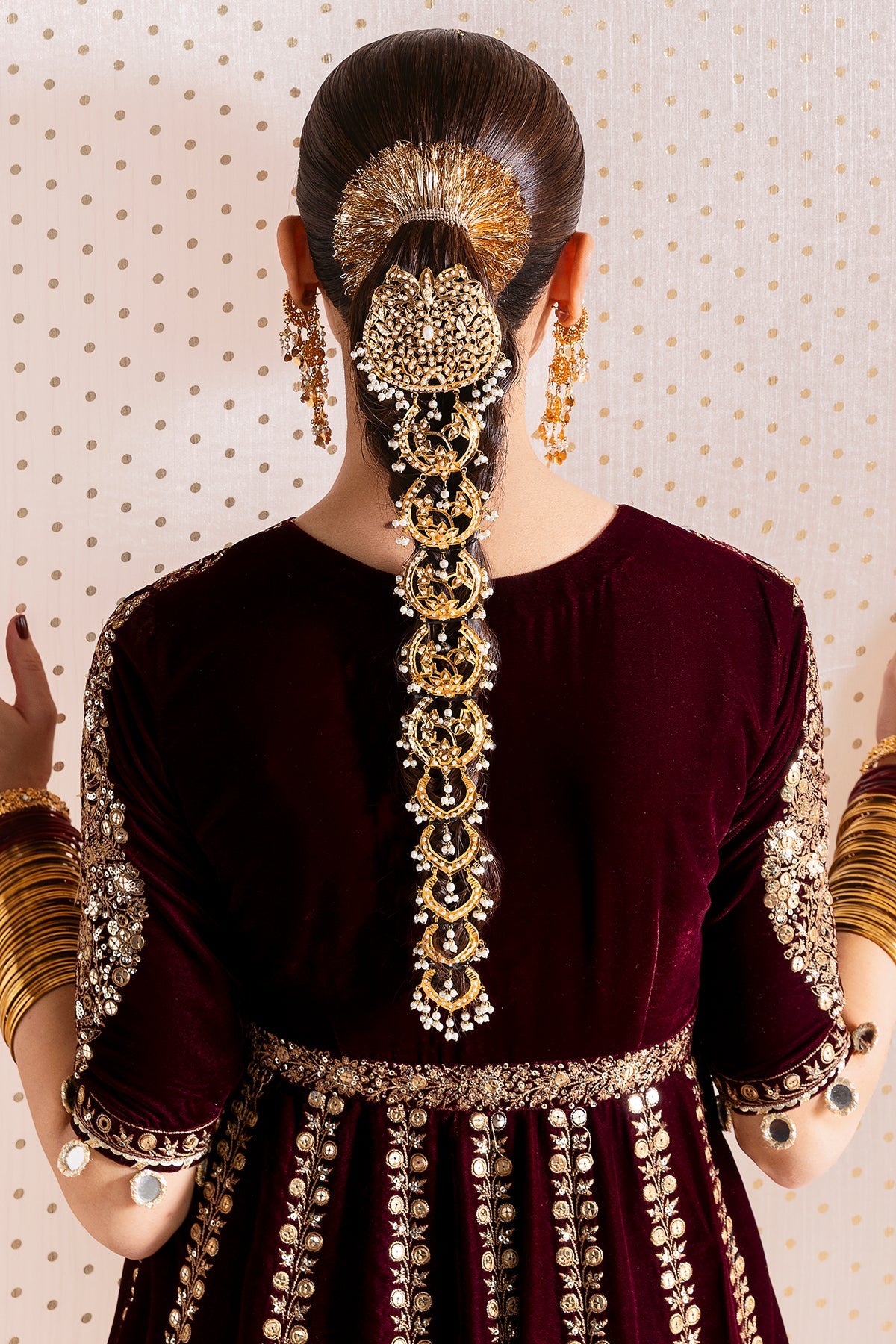 Women Wearing Embroidered Velvet Formal CVF D-12 Meroon Long Frock for Wedding Events - Pakistani Designer Wear for Women in UK | Kifat