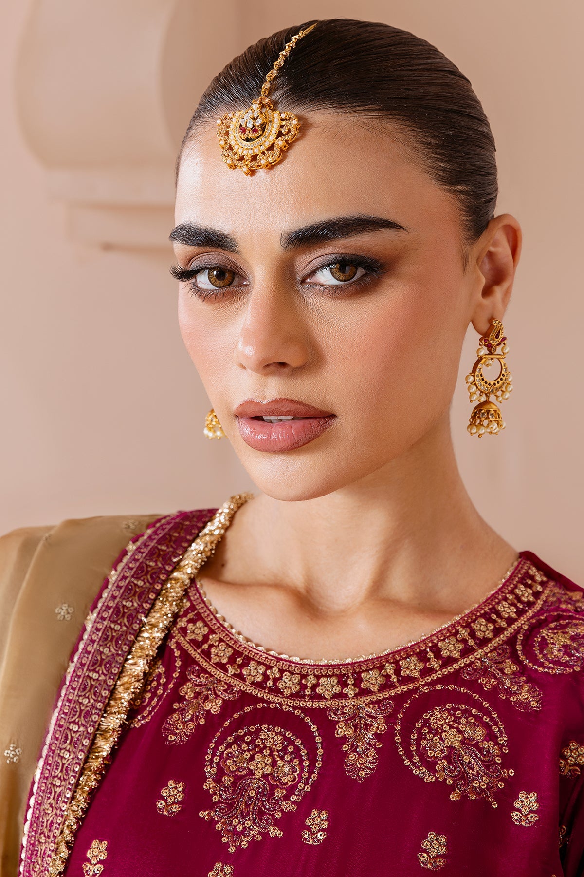 Women Wearing Embroidered Velvet Formal CVF D-11 Pink Shirt with Sharara for Wedding Events - Pakistani Designer Wear for Women in UK | Kifat