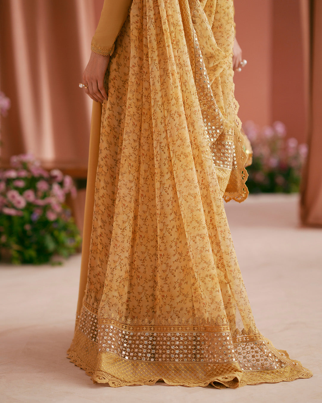 Women Wearing Alaa Mustard Pishwas for Luxury Events - Pakistani Designer Wear for Women in UK | Kifat
