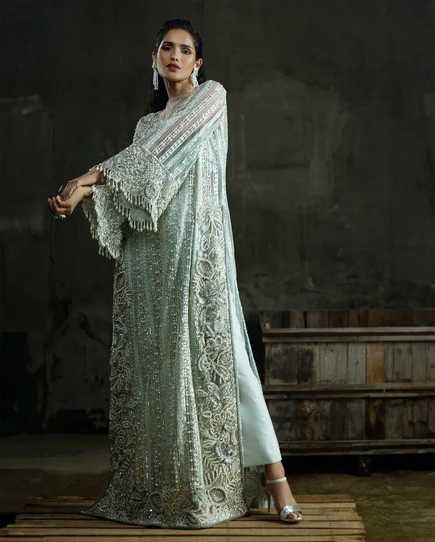 Women Wearing Cardamine Aqua Long Shirt for Wedding Events - Pakistani Designer Wear for Women in UK | Kifat