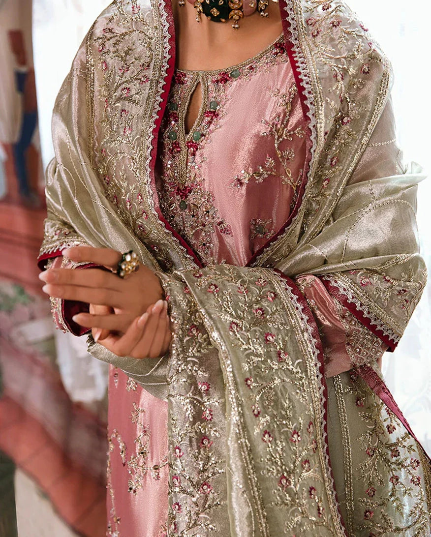 Women Wearing Lamia Pink Silver Long Shirt for Formal Events - Pakistani Designer Wear for Women in UK | Kifat