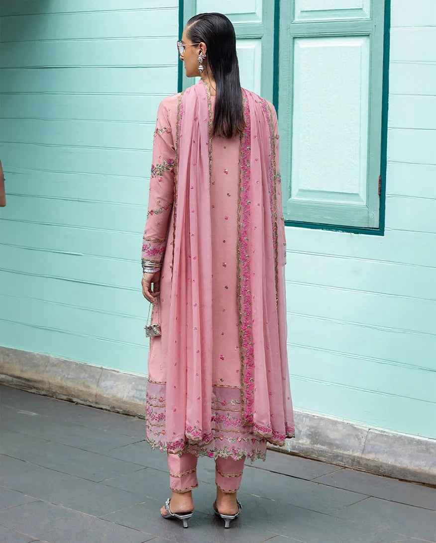 Women Wearing Elowen Pink Long Shirt for Festive Events - Pakistani Designer Wear for Women in UK | Kifat