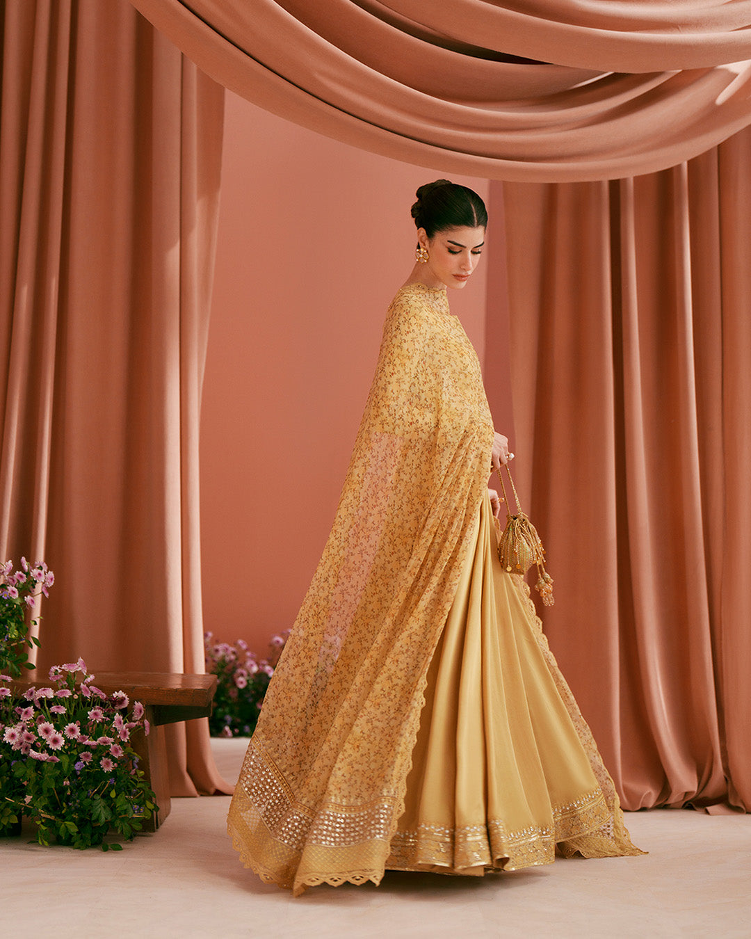 Women Wearing Alaa Mustard Pishwas for Luxury Events - Pakistani Designer Wear for Women in UK | Kifat