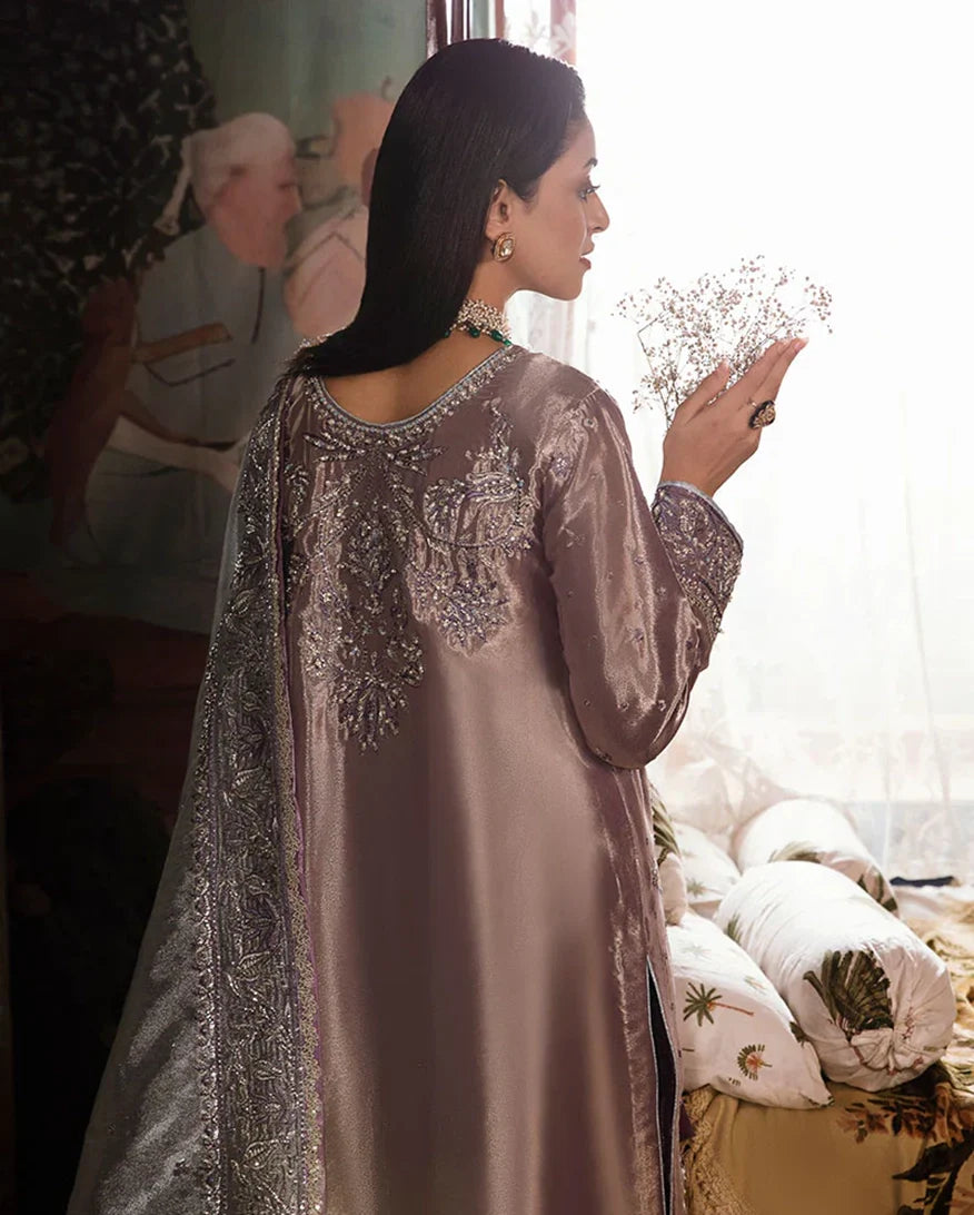 Women Wearing Mehza Purple Silver Long Shirt for Formal Events - Pakistani Designer Wear for Women in UK | Kifat