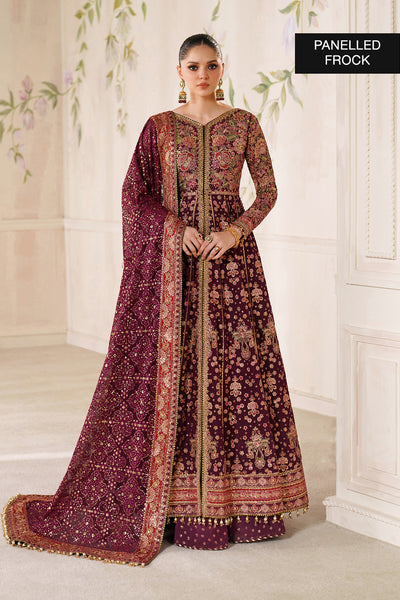 Baroque CH14-05 Wine Berry Kalidar Frock with Sharara Pants,Front Open Kalidar Frock with Lehenga for Bridal Wear - Pakistani Designer Wear for Women in UK | Kifat