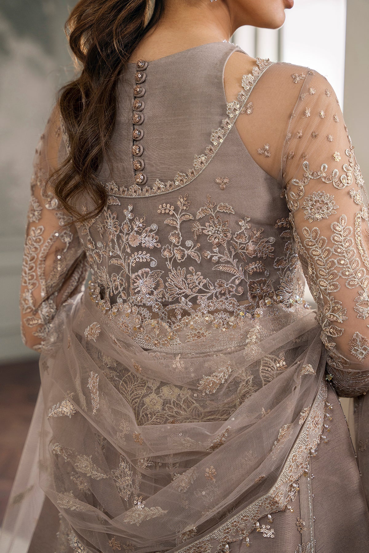 Baroque CH12-06 Beige Slit Maxi,Saree for Formal Events - Pakistani Designer Wear for Women in UK | Kifat